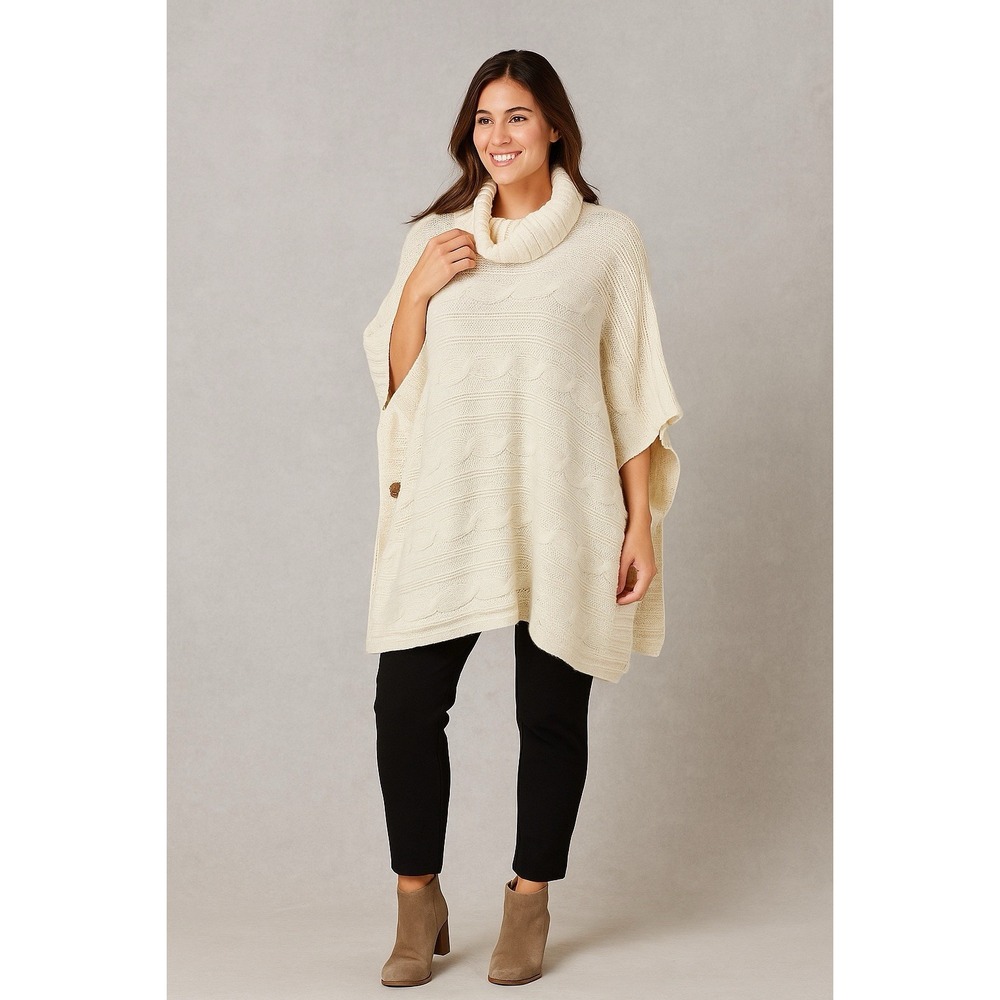 Gap Sweater Women Cable Knit Poncho Turtle‎ Neck Wooden Button  XS